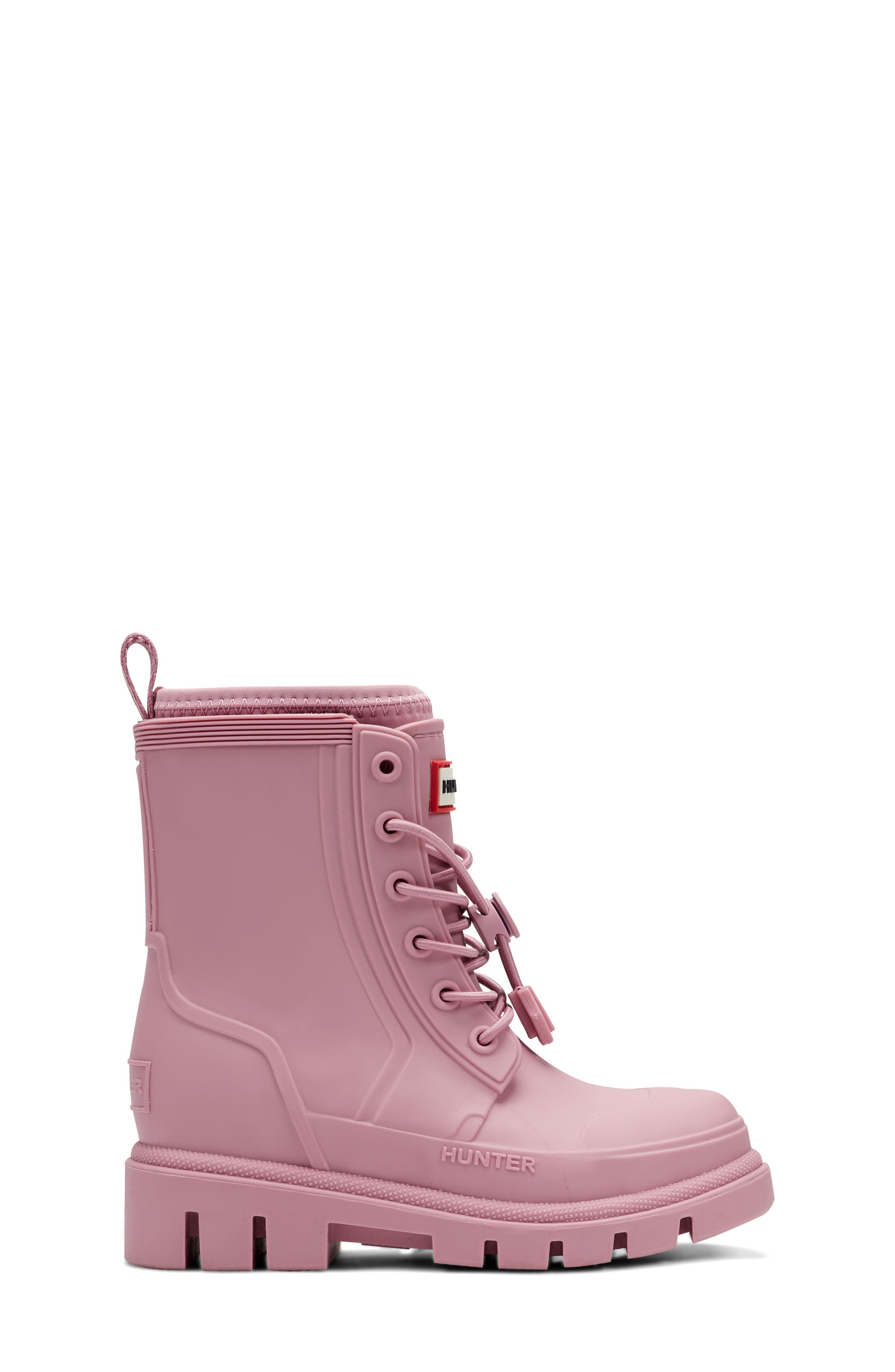 Kids' Stamp Waterproof Lace-Up Rain Boot, Alternate, color, DARK PINK