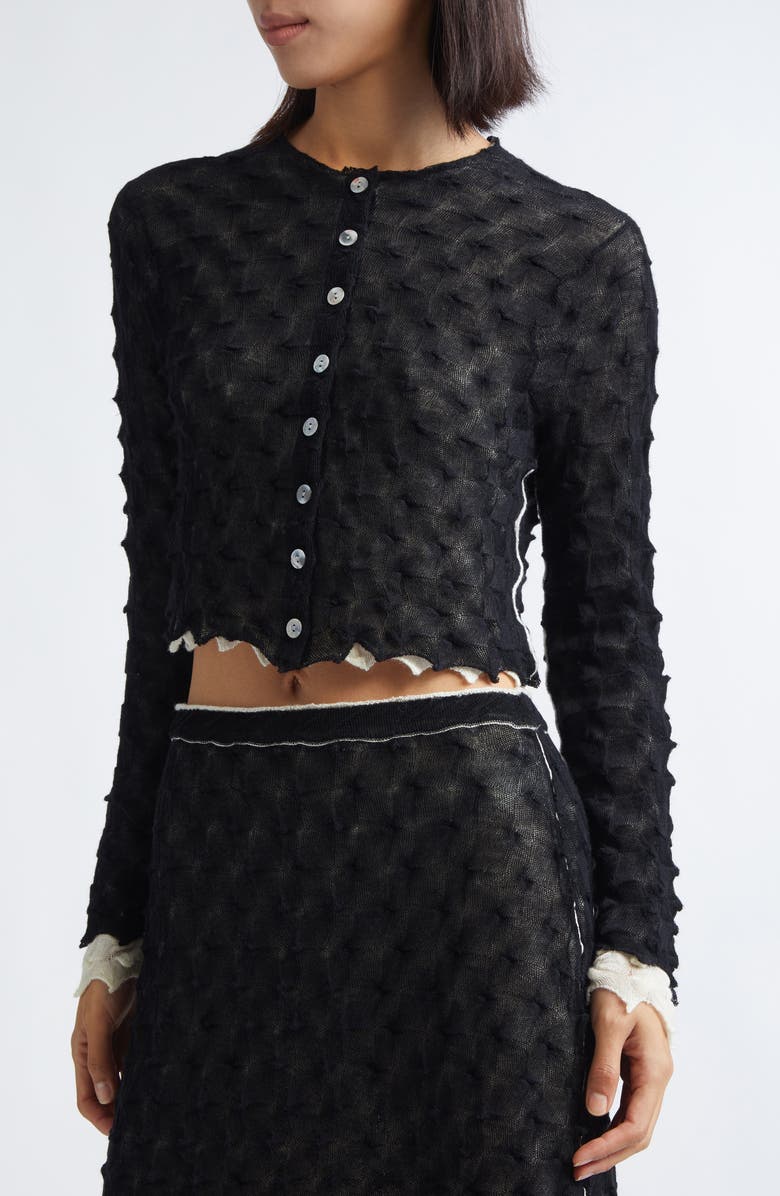 YanYan Borlor Double Layer Wool Shrunken Cardigan, Alternate, color, Black/ Ivory