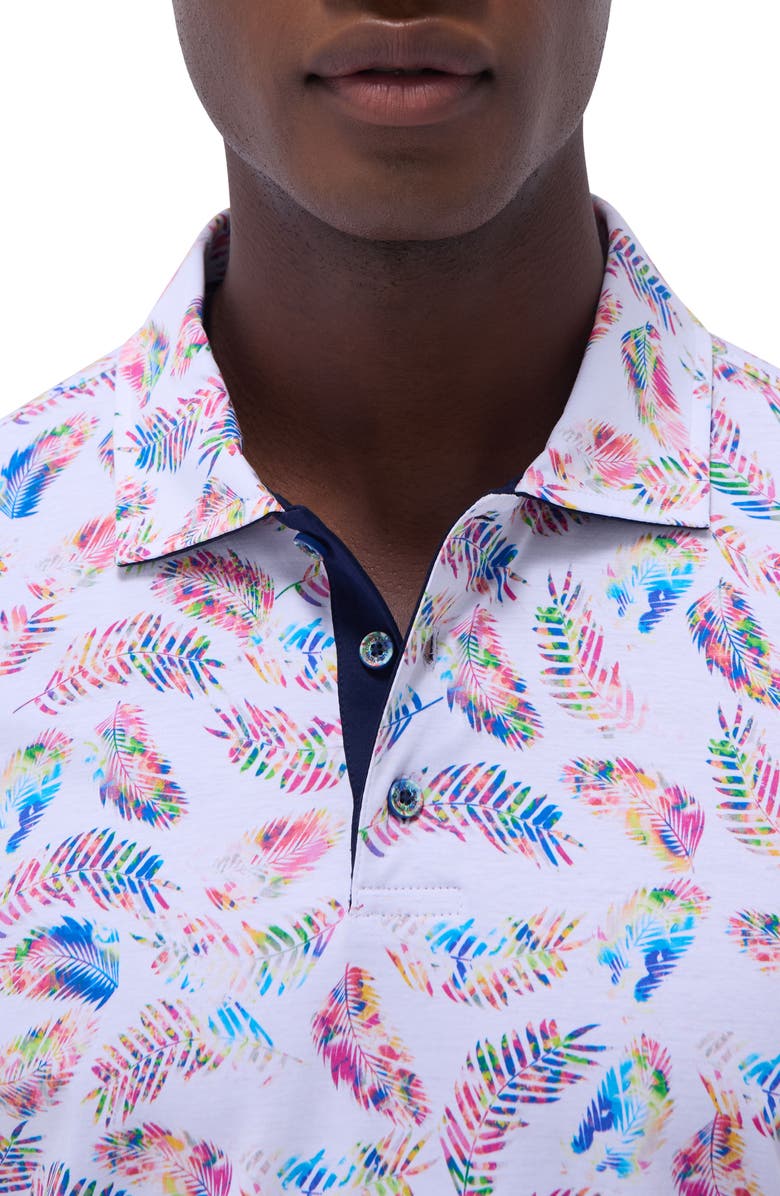 Bugatchi Hendrix Digital Leaf Print Pima Cotton Polo, Alternate, color, White