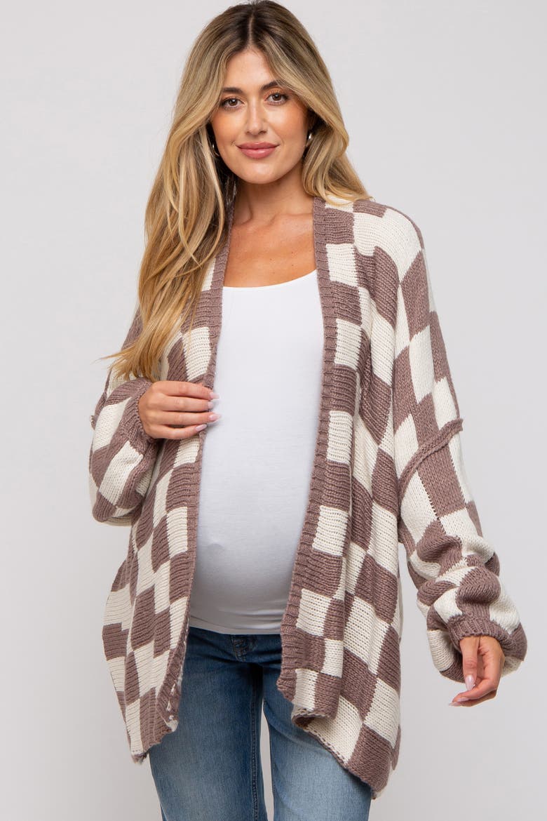 Checkered Print Oversized Cardigan, Main, color, Taupe