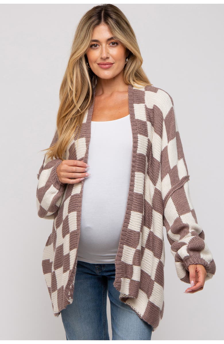 PinkBlush Checkered Print Oversized Cardigan, Main, color,