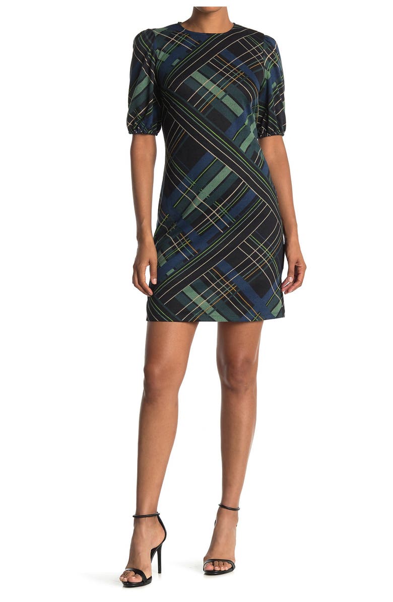 London Times Plaid Print Novelty Sweater Dress, Main, color,