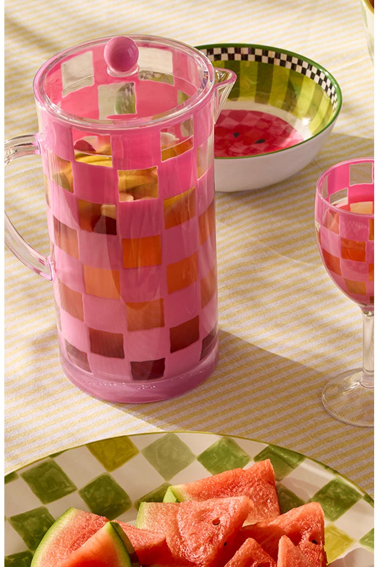 Pink Check Acrylic Pitcher, Alternate, color, PINK