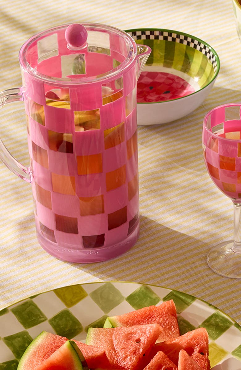 MACKENZIE CHILDS Set of 4 Pink Check Acrylic Pitcher, Alternate, color, Pink