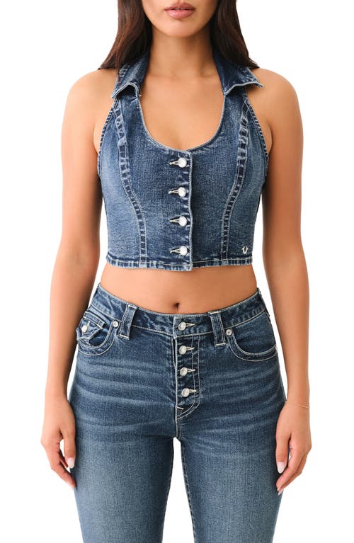 True Religion Crop Denim Crystal Vest In Contera