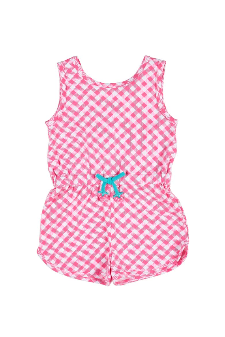 Gingham Print Knit Romper With Strawberries, Main, color, Pink