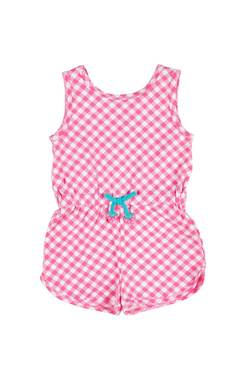 Florence Eiseman Gingham Print Knit Romper With Strawberries, Main, color, Pink