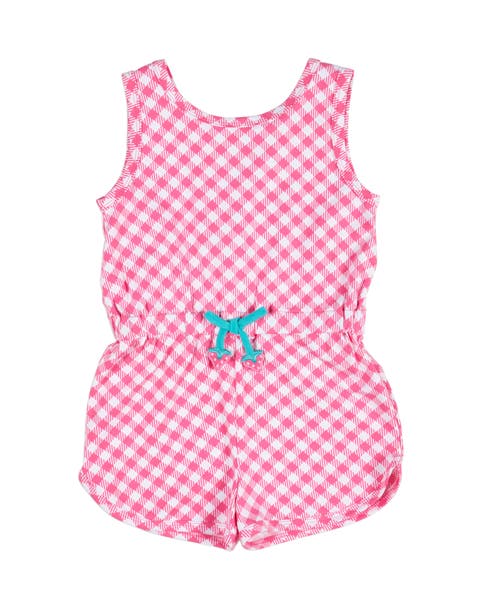 Gingham Print Knit Romper With Strawberries