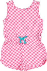 Florence Eiseman Gingham Print Knit Romper With Strawberries