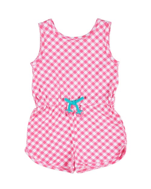 Florence Eiseman Gingham Print Knit Romper With Strawberries In Pink