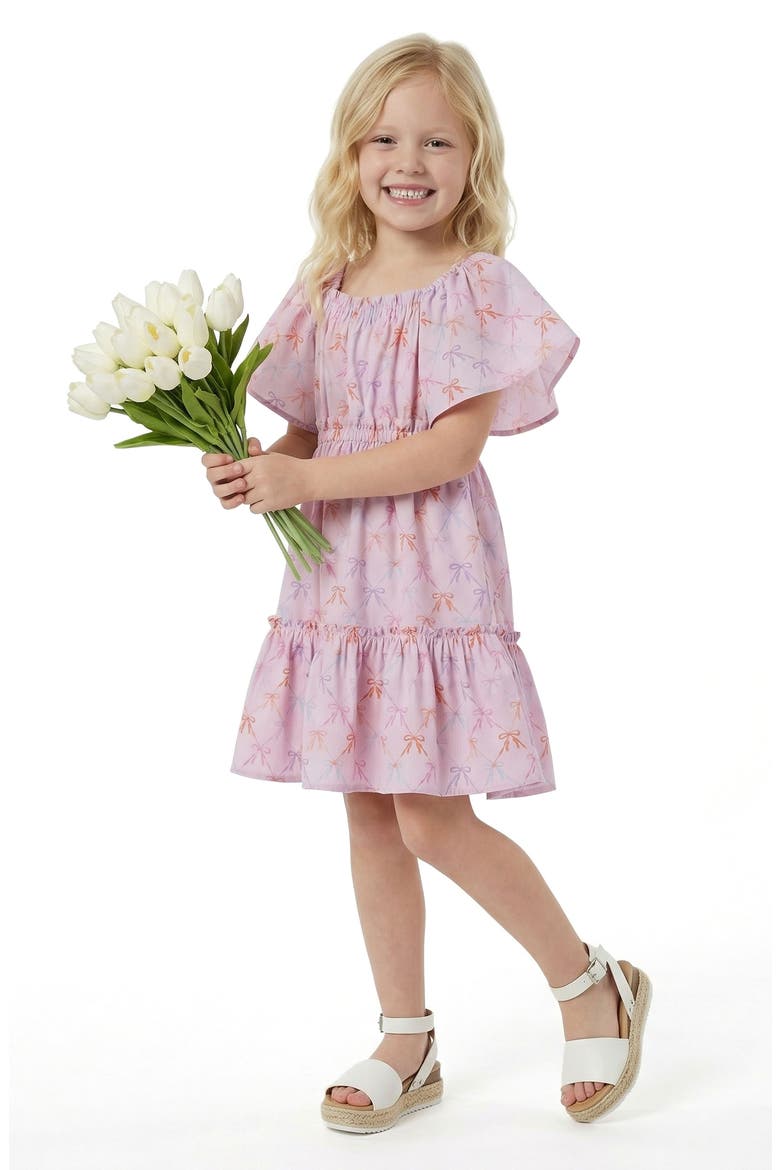 Kids' Flutter Sleeve Dress, Alternate, color, PINK BOWS