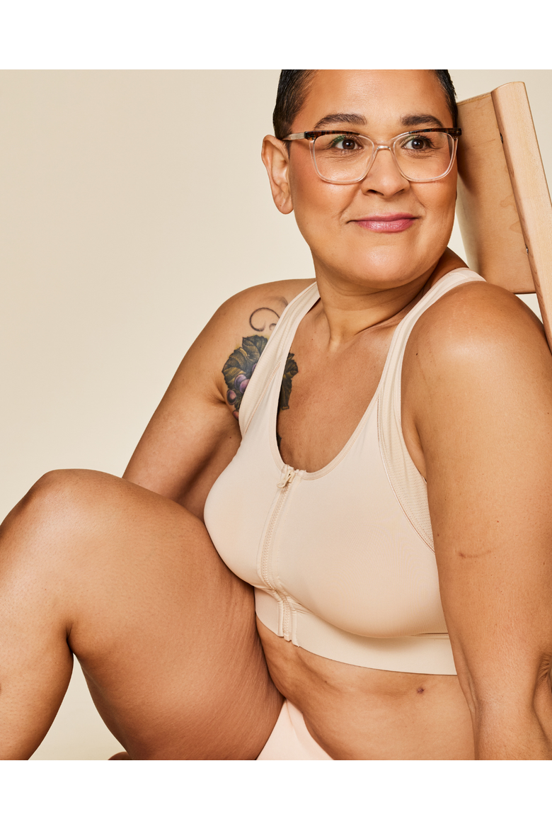 Hero Front Closure Sports Bra Mastectomy Friendly, Alternate, color, Buff