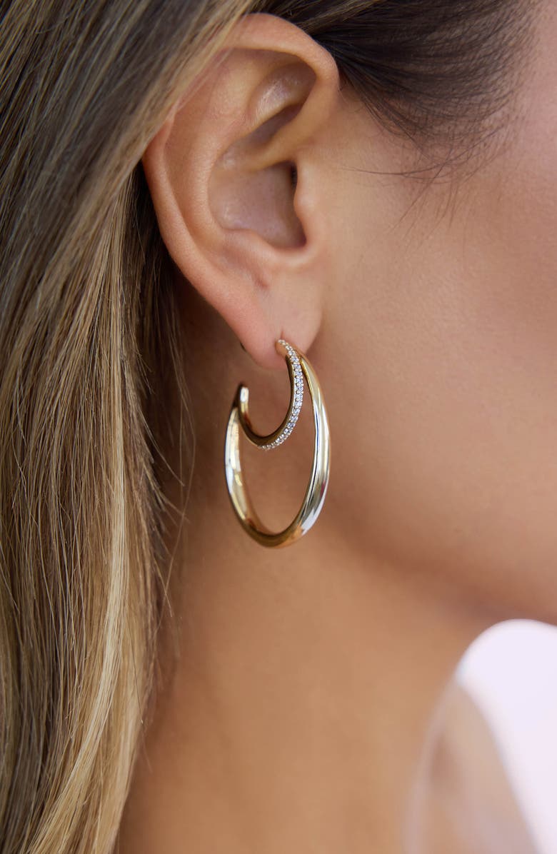 Ettika Concentric Rings Pavé Hoop Earrings, Alternate, color, Gold