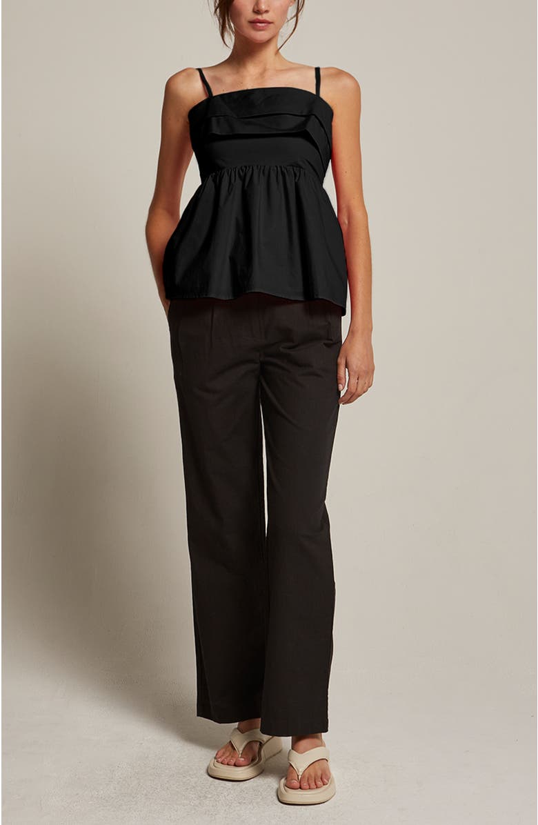 CRESCENT Straight Leg Linen Trousers, Alternate, color, Black