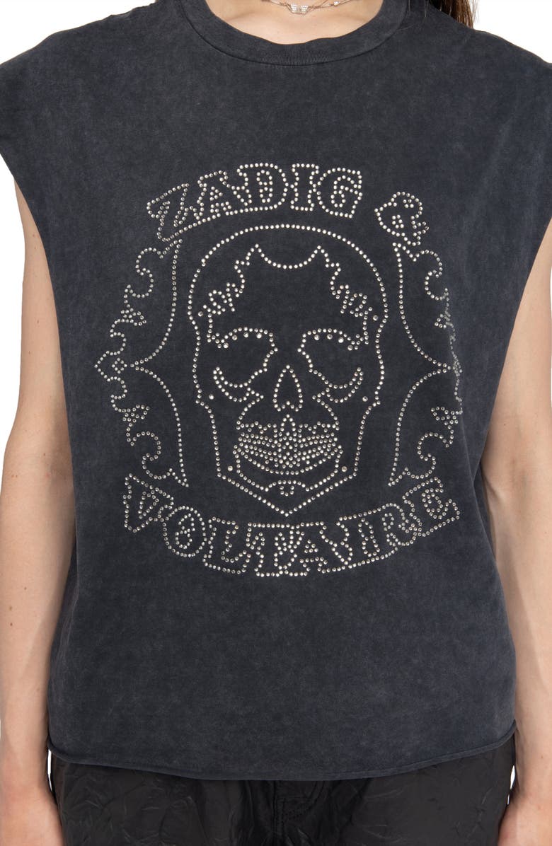 Zadig & Voltaire Cloe Strass Skull T-Shirt, Alternate, color, Black
