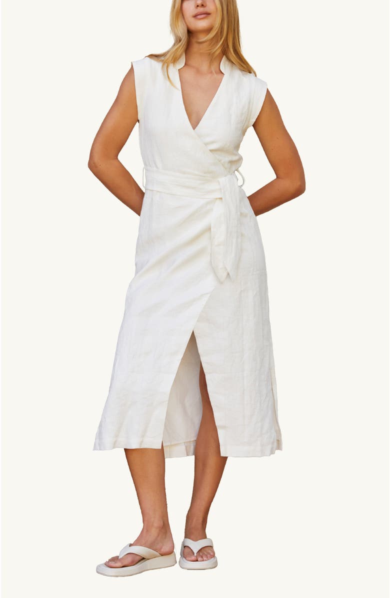 CRESCENT Wrap Linen Midi Dress, Main, color, 