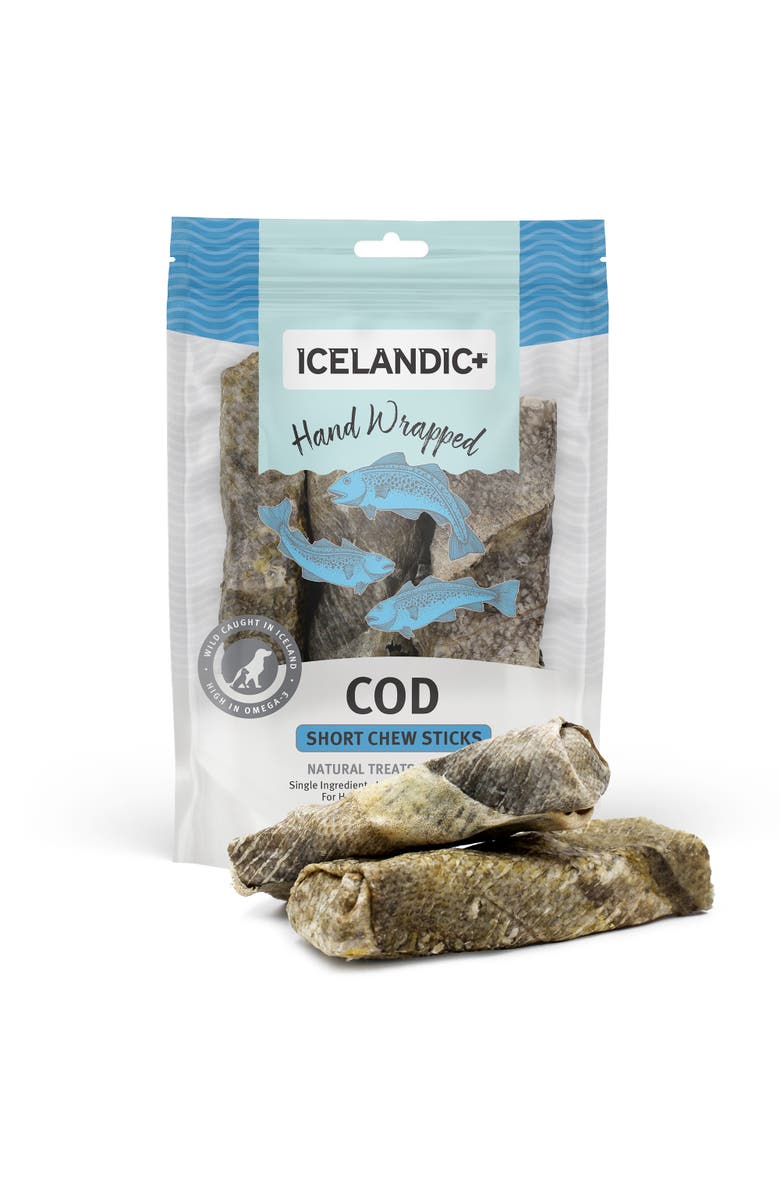 ICELANDIC+ Cod Skin 5" Short Hand Wrapped Dog Chew Stick, 3Pack, 2.8oz Bag, Alternate, color, Gray