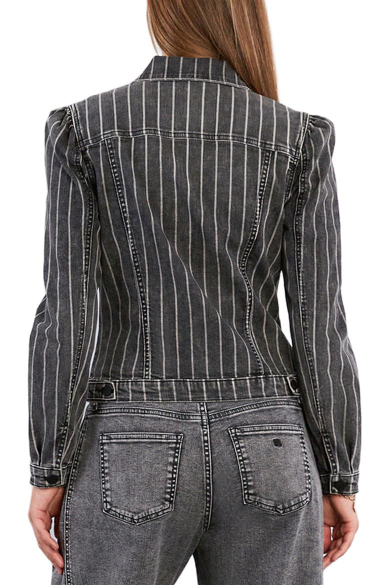 Luna Puff Shoulder Denim Jacket, Alternate, color, GREY DENIM STRIPE
