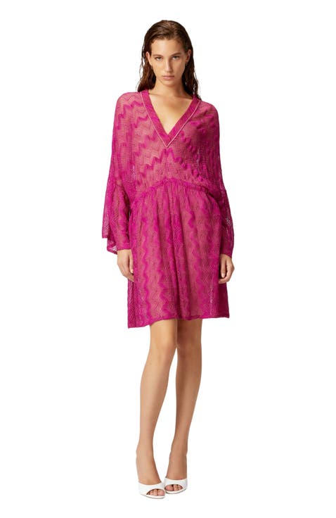 Cover-up Dress In Zig Zag Lamé Viscose With Wide Sleeves