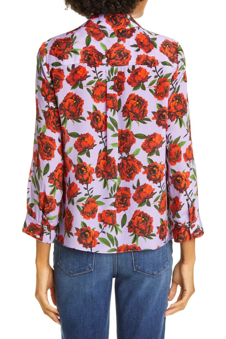 Eloise Roll Sleeve Floral Print Silk Blouse, Alternate, color, LILAS ROSE SCARLET
