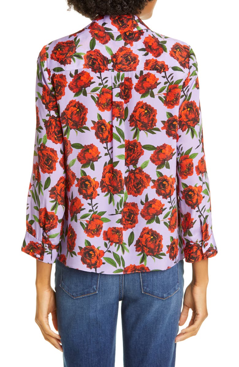 Alice + Olivia Eloise Roll Sleeve Floral Print Silk Blouse, Alternate, color, 