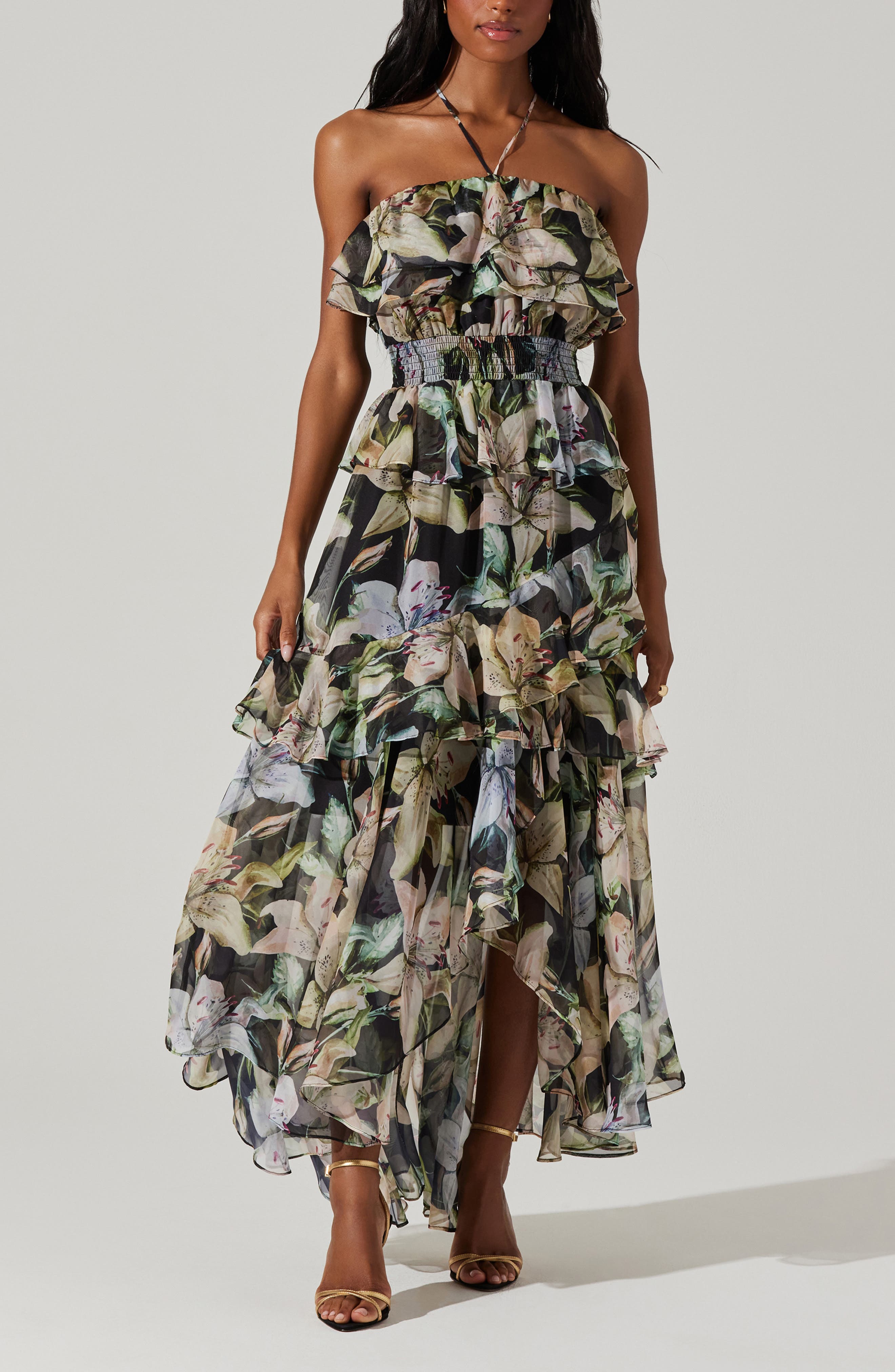 elena floral halter maxi dress ASTR the Label Print Chiffon (Women) Wedding guest dress