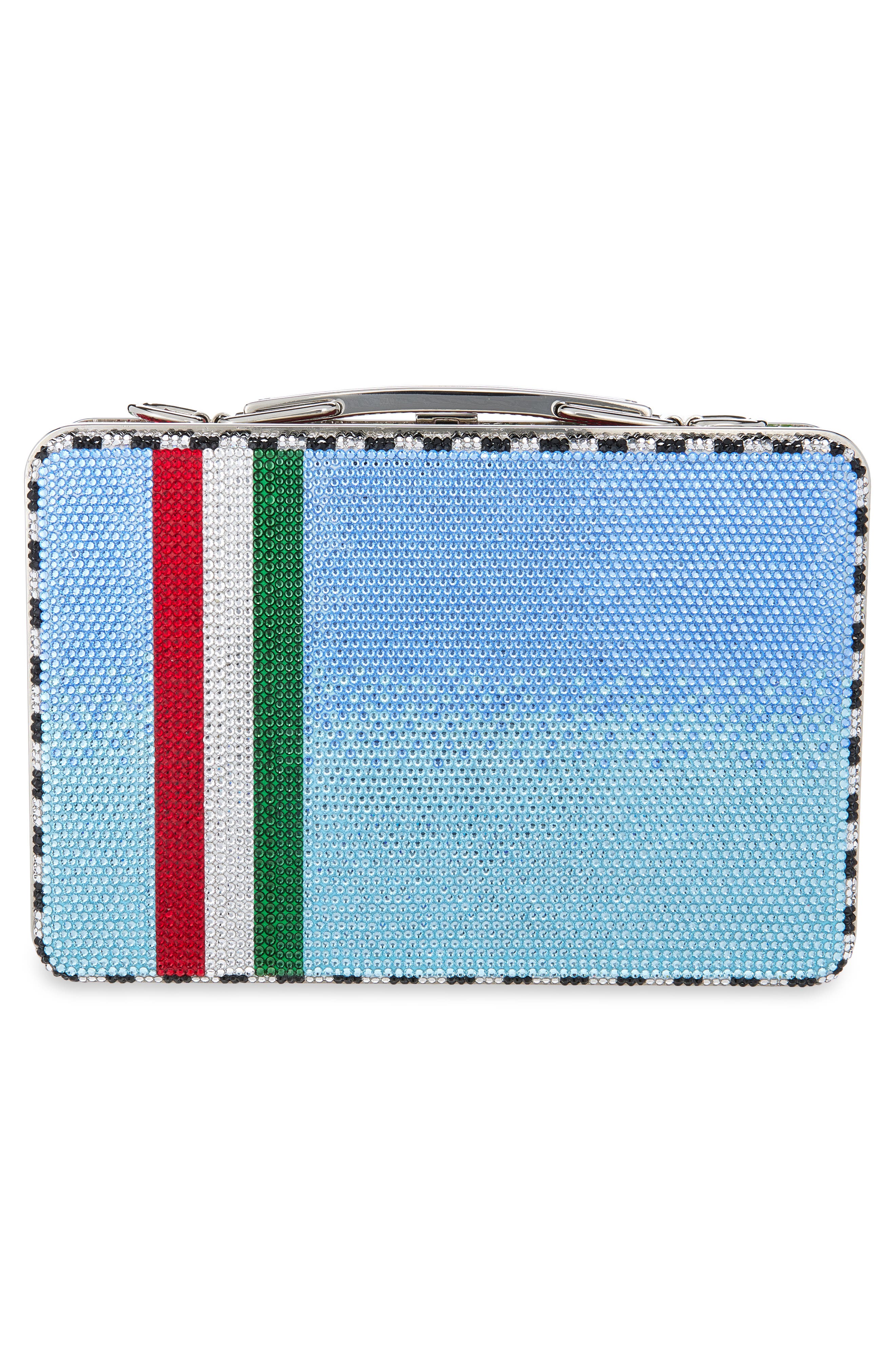 JUDITH LEIBER COUTURE Beep Beep Crystal Embellished Lunch Box Clutch, Alternate, color, Silver Sapphire Multi