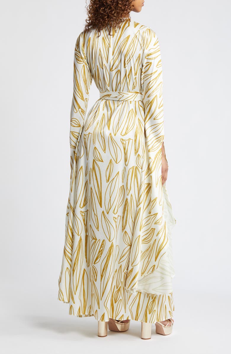 DIARRABLU Maya Exaggerated Long Sleeve Fiore Print Jacquard Wrap Dress, Alternate, color, 