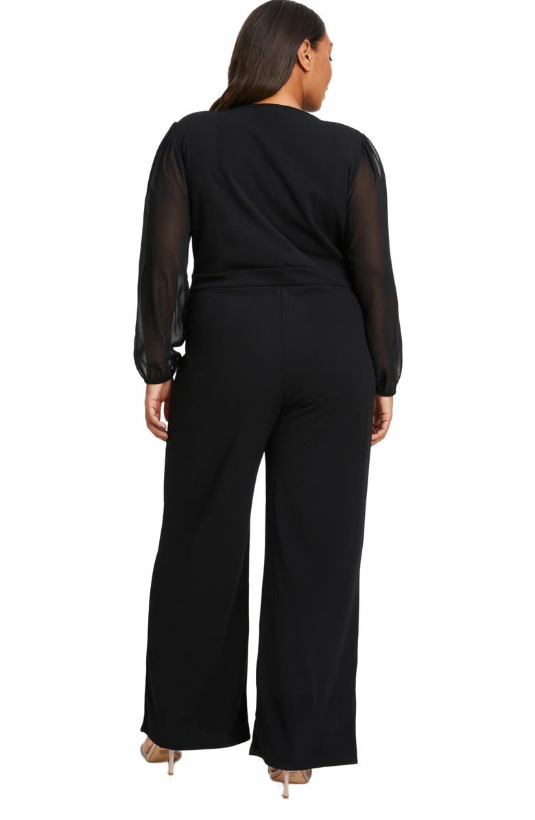 QUIZ Plus Size Buckle Detail Chiffon Sleeve Palazzo Jumpsuit, Alternate, color, 