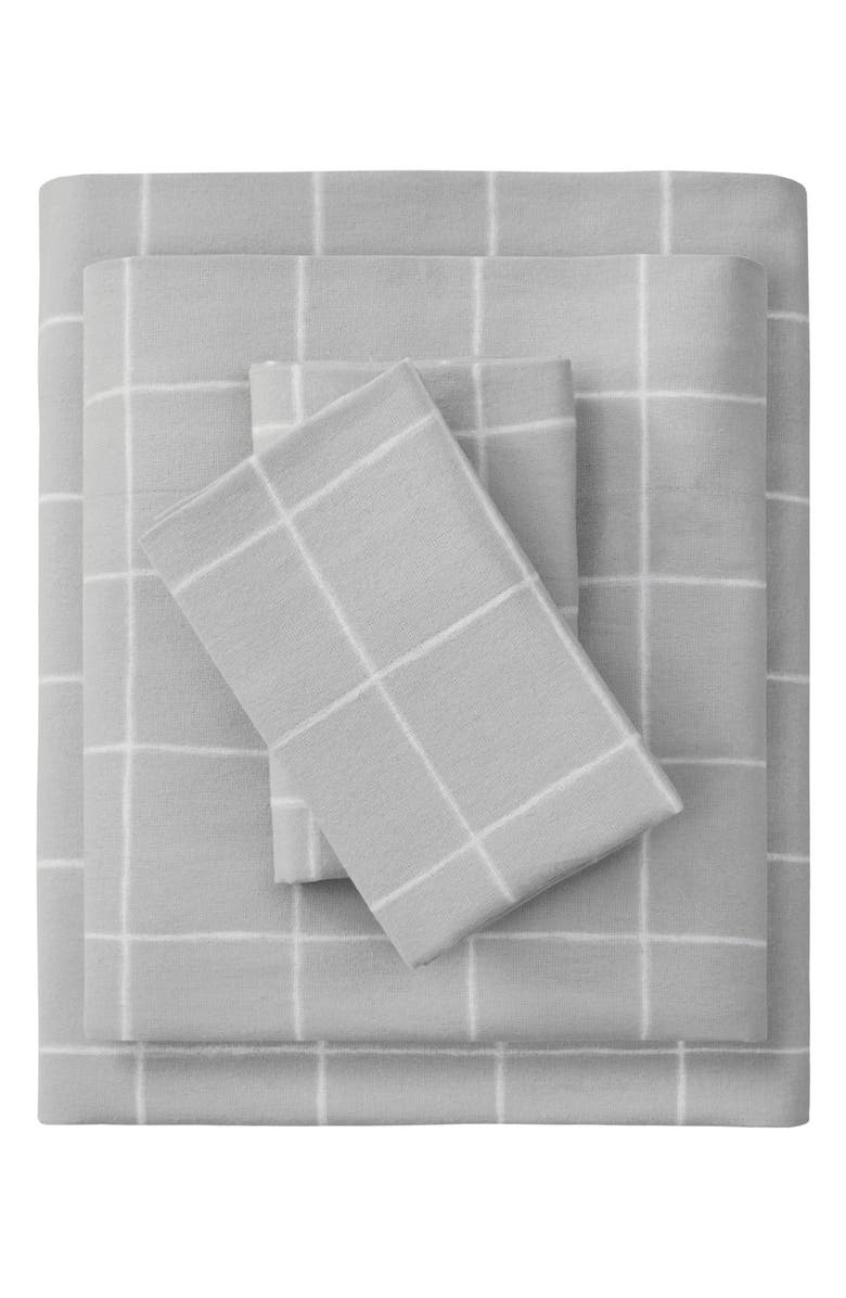 BEAUTYREST Oversized Flannel 4-Piece Cotton Sheet Set, Main, color, Grey Windowpane