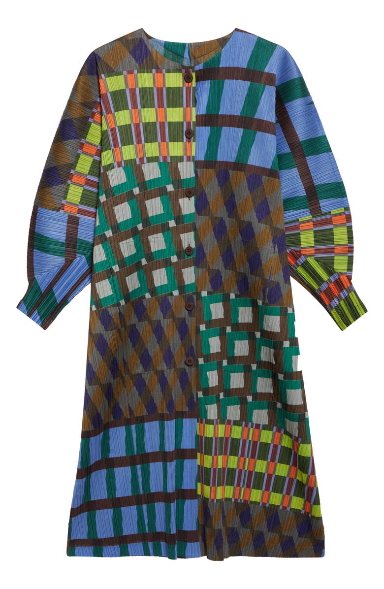 Pleats Please Issey Miyake Harmony Pleated Three Quarter Sleeve Midi Dress, Alternate, color, Blue