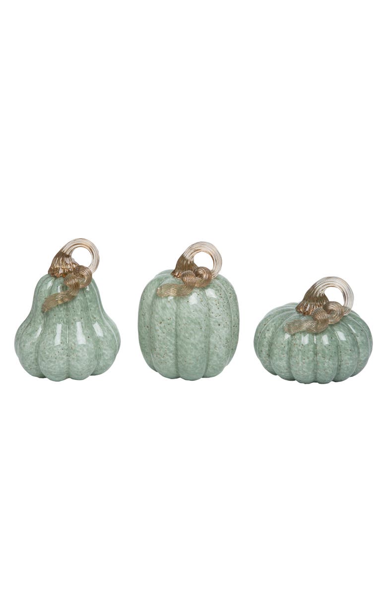 Transpac Glass Green Harvest Pumpkins Accent Set of 3, Main, color, Light Green