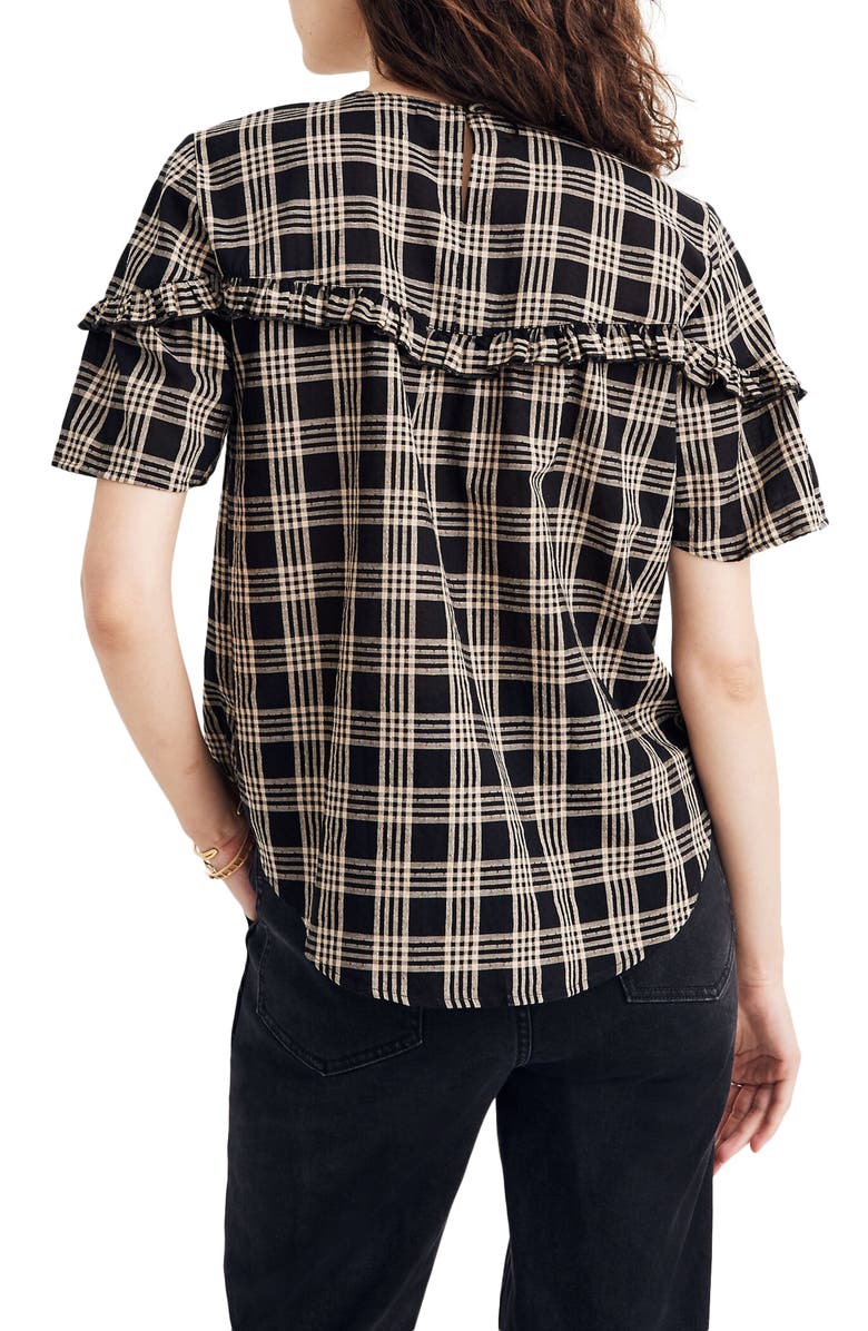Madewell Metallic Plaid Ruffle Yoke Top, Alternate, color,