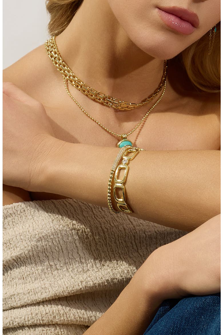 Modern Muse CZ Square Link Cuff Bracelet, Alternate, color, GOLD