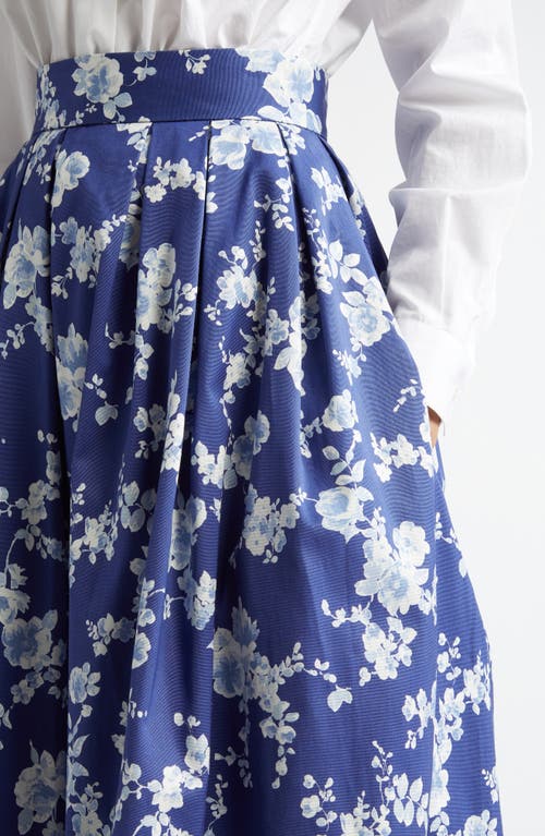 Shop Carolina Herrera Floral Print Pleated Faille Midi Skirt