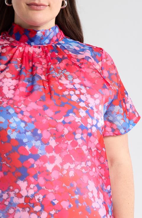 Leah Abstract Mock Neck Organza Maxi Dress (Plus Size)