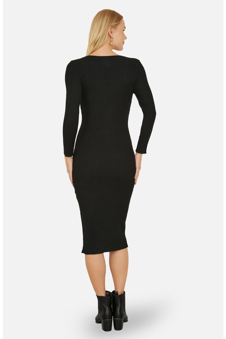 Side Split Fitted Knit Midi Dress, Alternate, color, Black