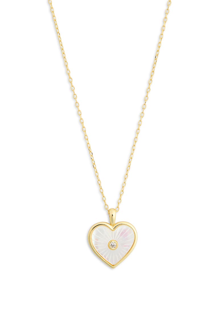 Mother-of-Pearl Cubic Zirconia Heart Pendant Necklace, Main, color, GOLD