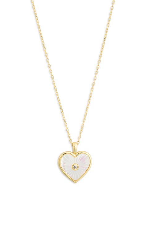 Mother-of-Pearl Cubic Zirconia Heart Pendant Necklace