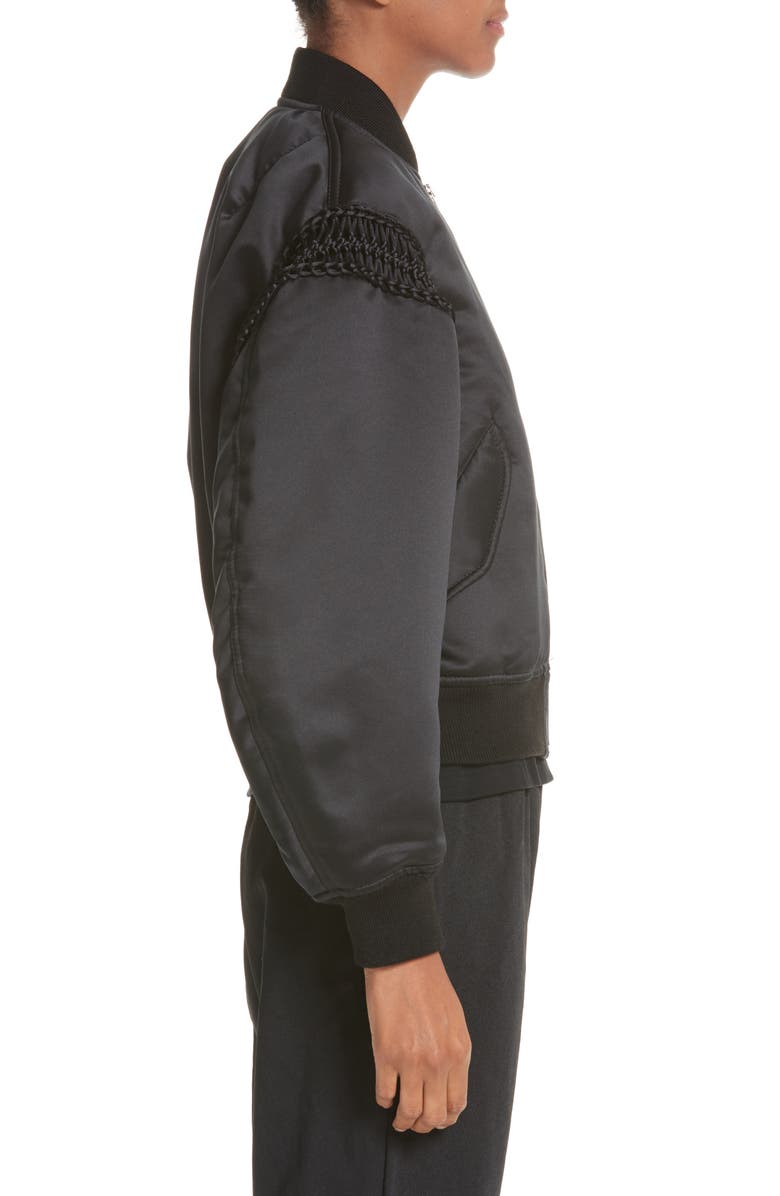 Noir Kei Ninomiya Macramé Trim Satin Bomber Jacket, Alternate, color, 
