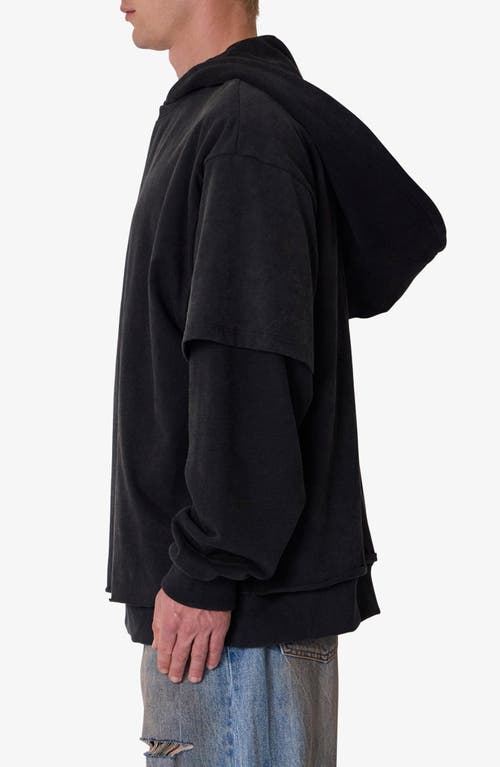 Mnml Layered Cotton Hoodie In Washed Black