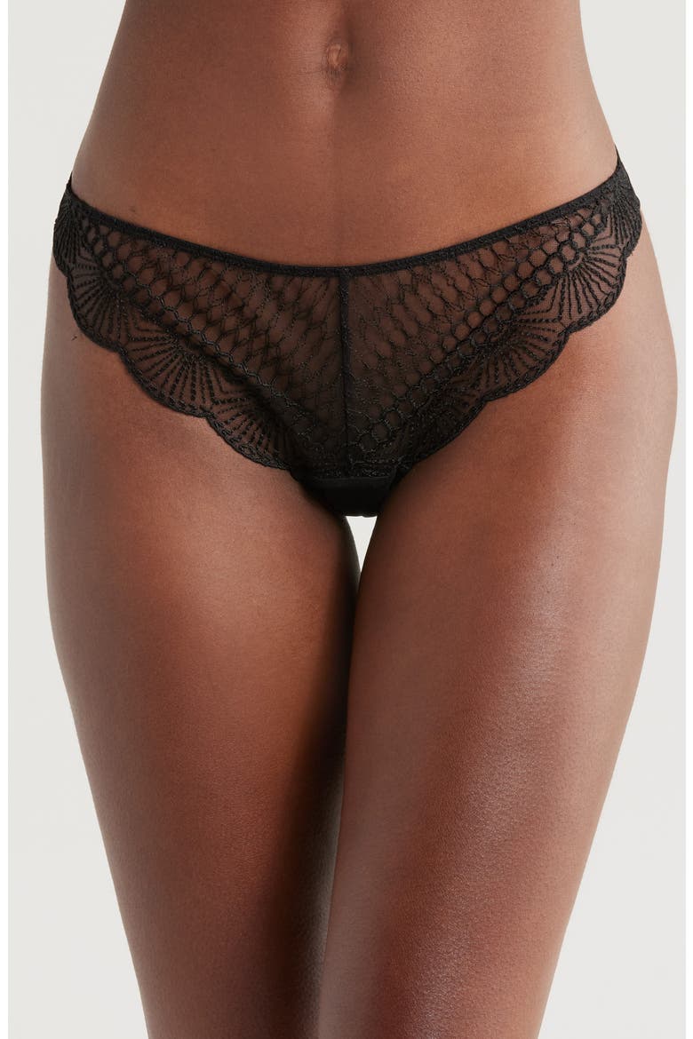 Rosace Embroidered Tulle Tanga, Main, color, BLACK
