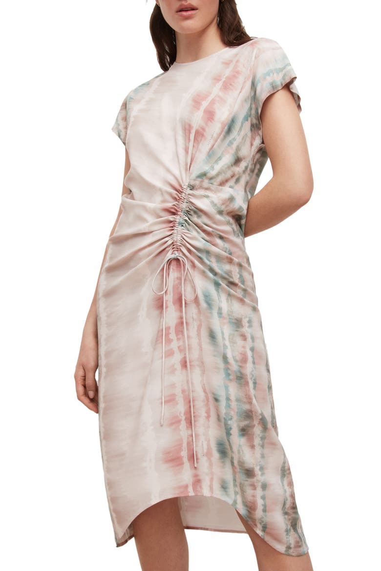 Jarita Marea Ruched Tie Dye T-Shirt Dress, Alternate, color, SOFT GREEN