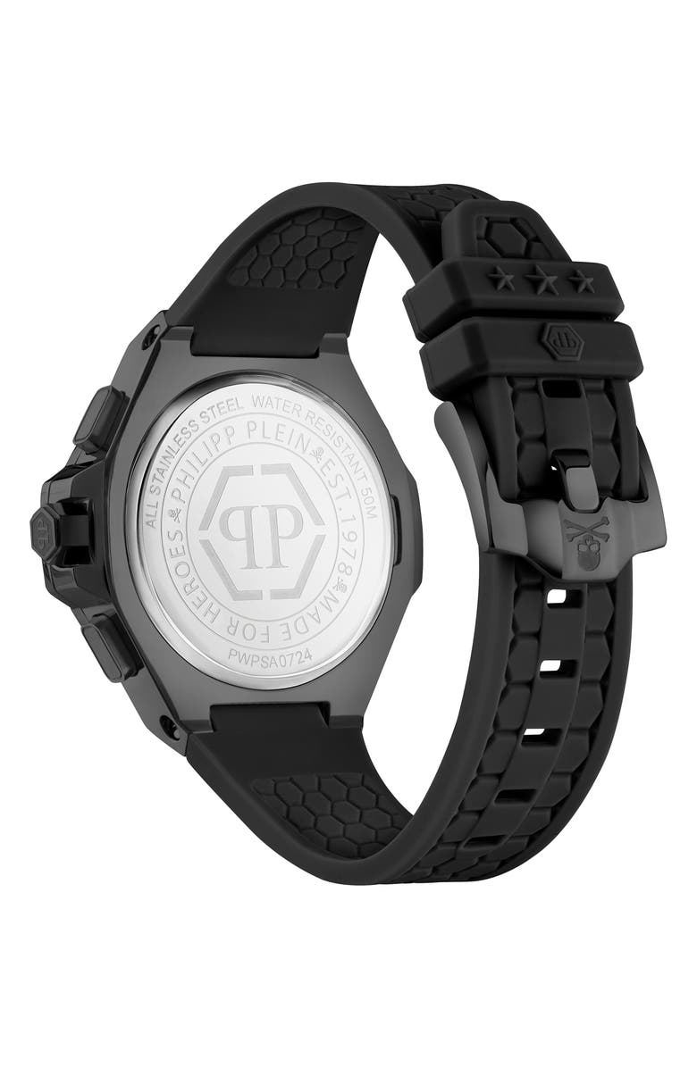 PHILIPP PLEIN Chrono Royal Crystal Silicone Strap Watch, 42mm, Alternate, color, Ip Black