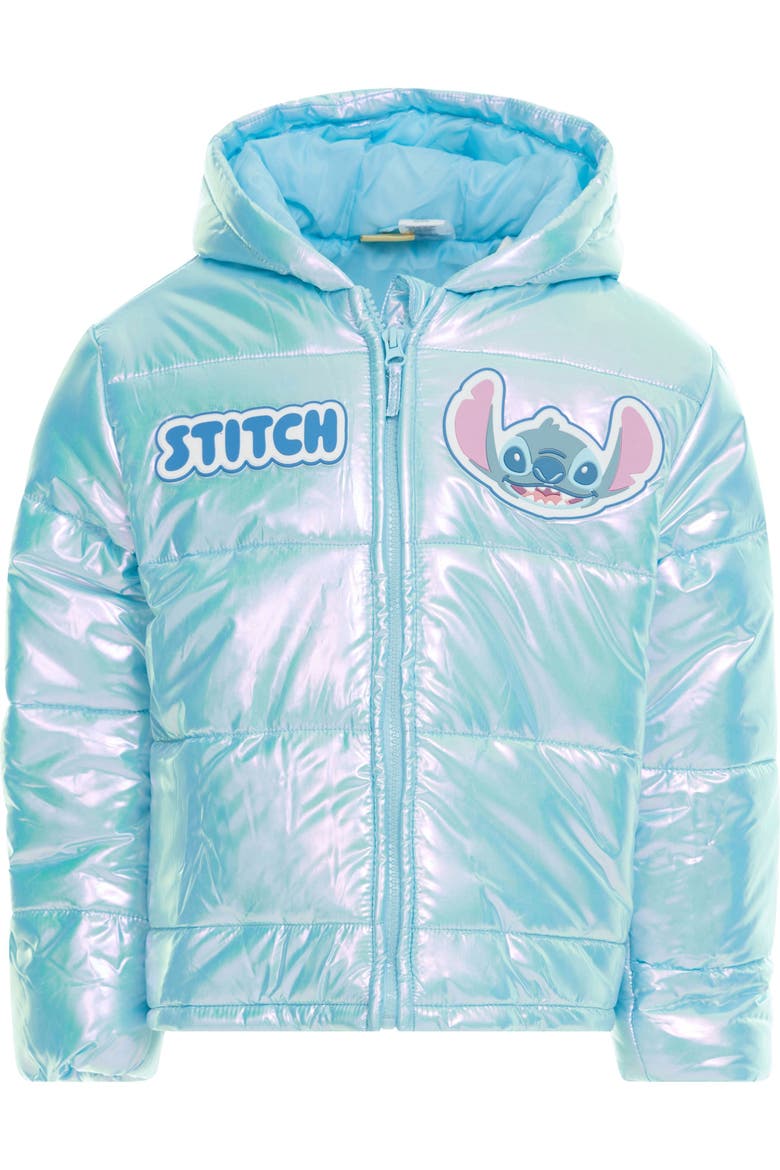 Lilo & Stitch Hooded Puffer Jacket, Alternate, color, Shimmer Blue Stitch