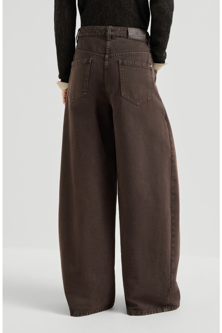 Dyed denim wide trousers with monili, Alternate, color, Pine Cone Brown