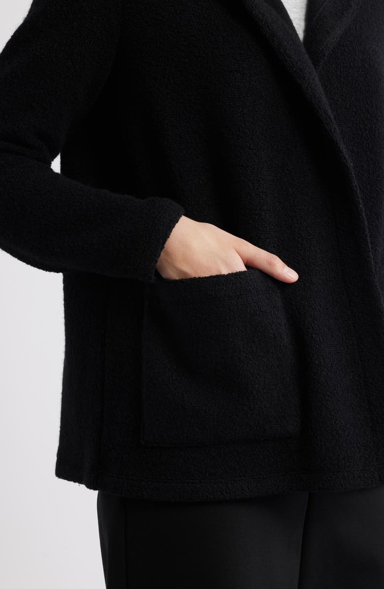 Eileen Fisher Open Front Recycled Wool Blend Bouclé Hooded Jacket, Alternate, color, Black