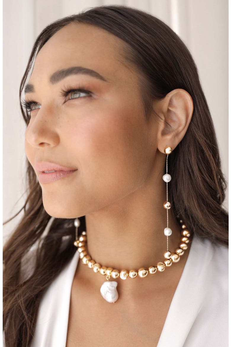 Cultured Freshwater Pearl Linear Drop Earrings, Alternate, color, GOLD