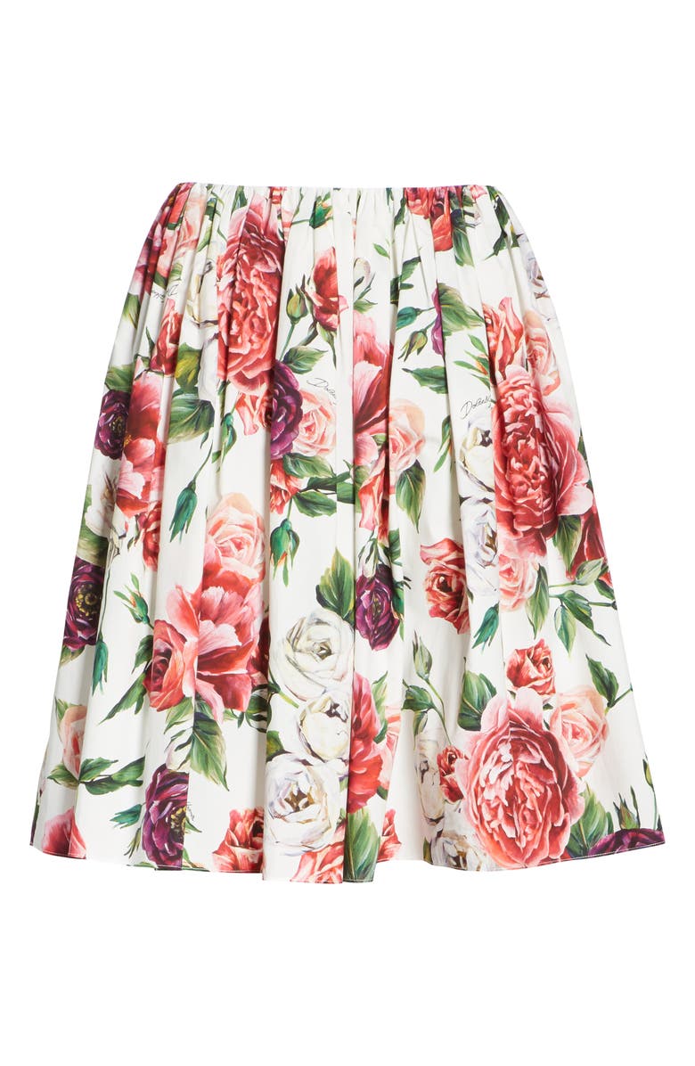 Dolce&Gabbana Peony Print Cotton Poplin Skirt, Alternate, color,