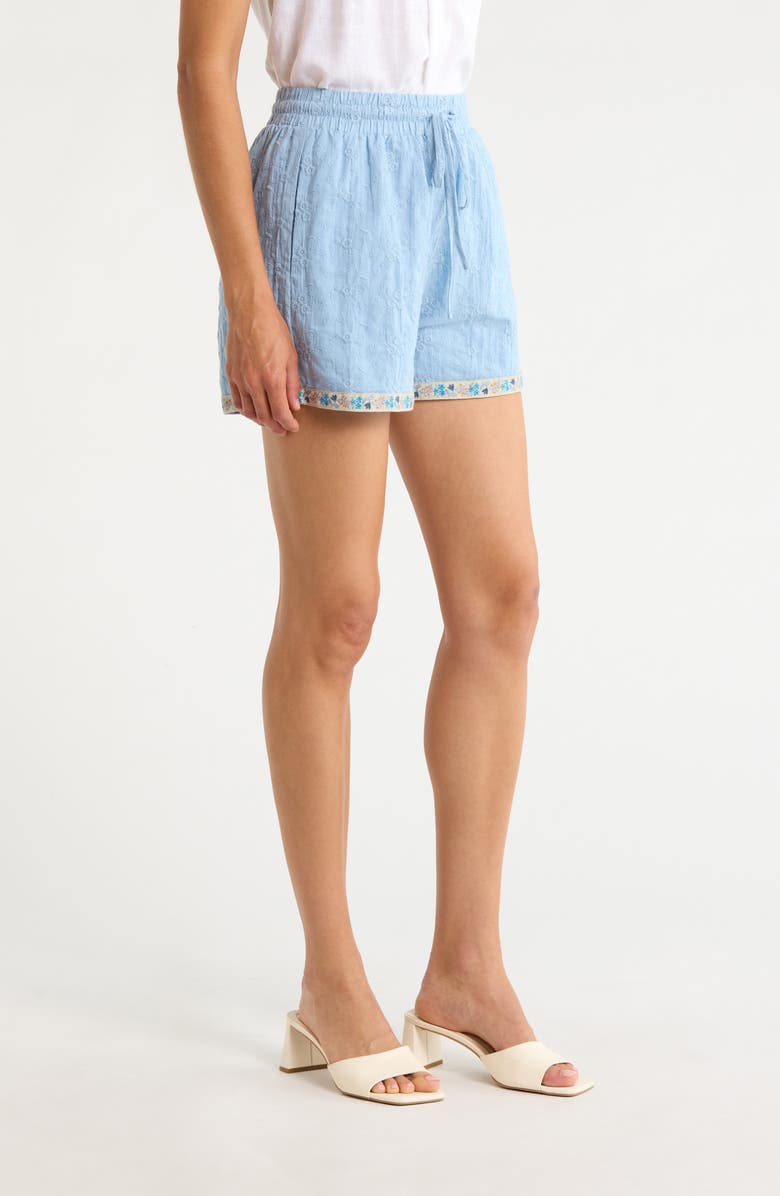 SUGARLIPS Marcy Embroidered Cotton High Waisted Shorts, Alternate, color, Lt-Blue